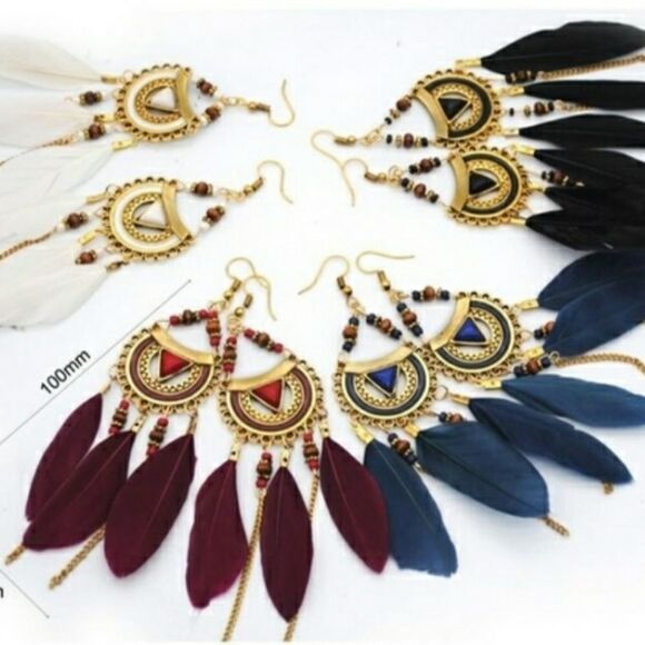 🌼Boho dangle feathers Teal - Picture 4 of 5